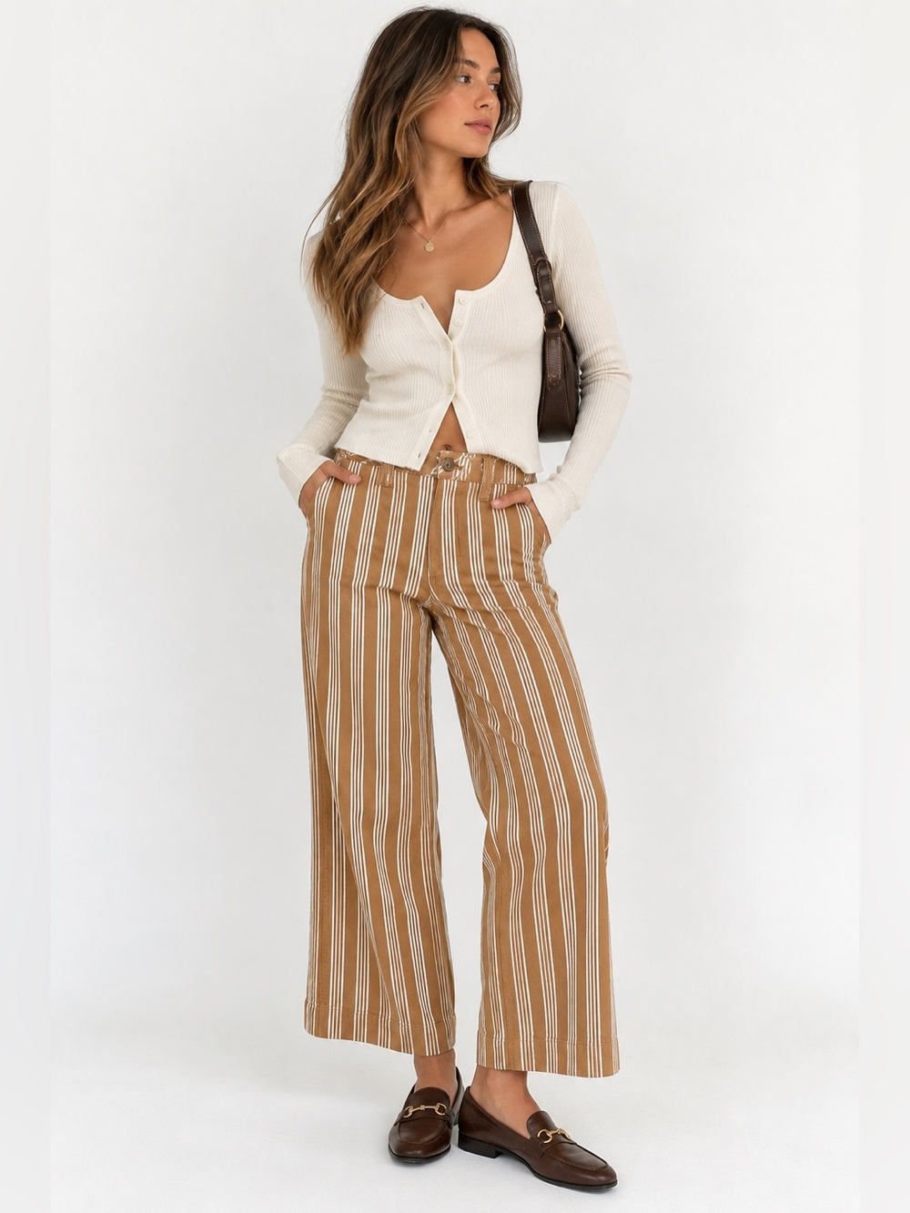 Madewell Fall Boho Cottagecore Hippie Wide Leg Striped Pants in Tan